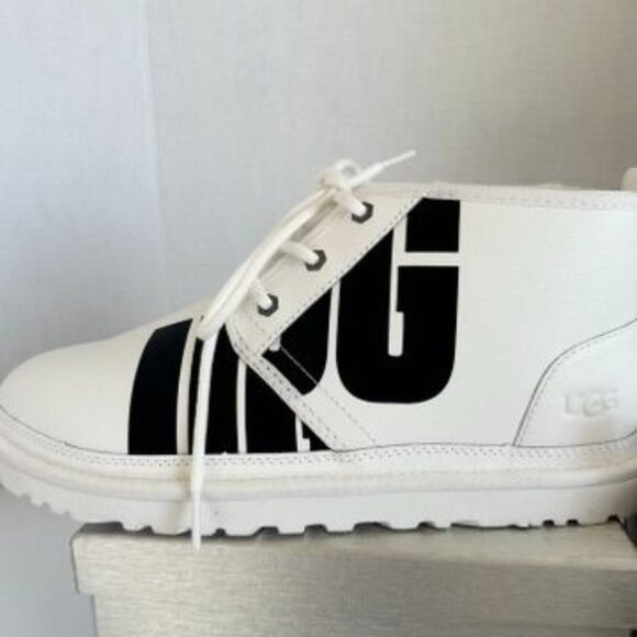 UGG Neumel Chopd White Pebble Leather Chukka Ankle Boots Shearling Lined Mens 11 - Picture 6 of 16